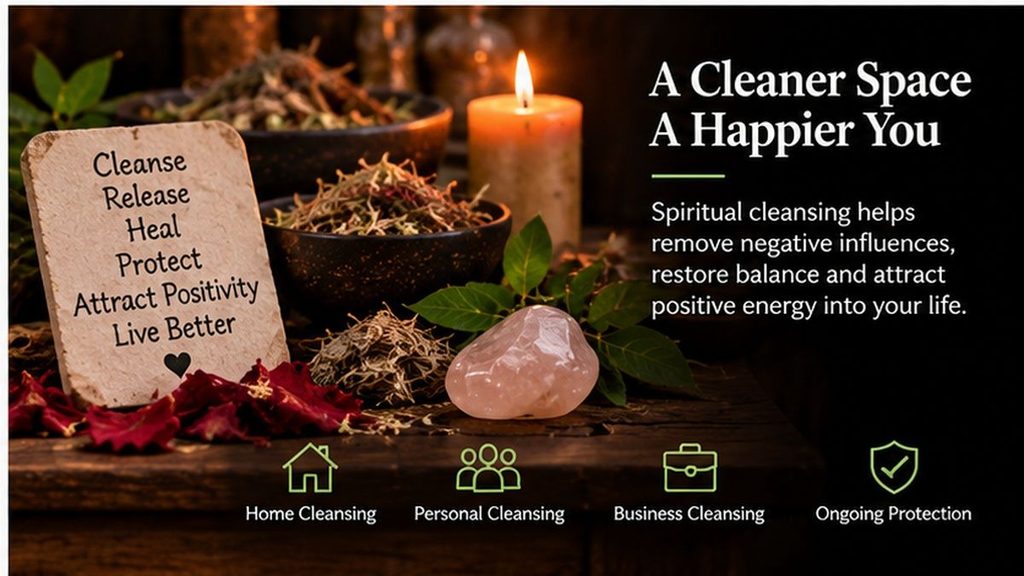 Herbs and candles arranged in a traditional spiritual cleansing setting