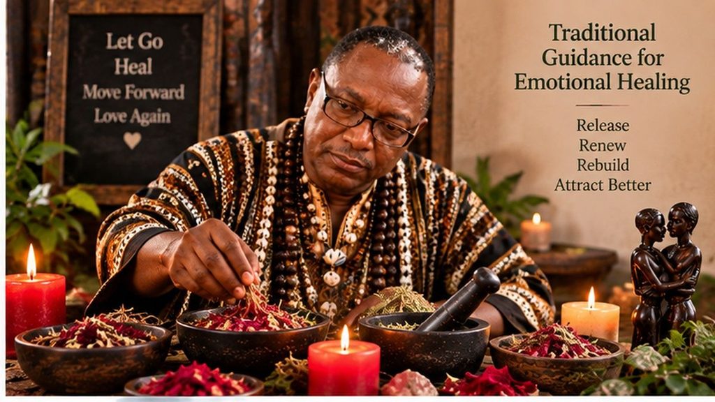 Carlos Mukuru preparing herbs during a traditional spiritual consultation