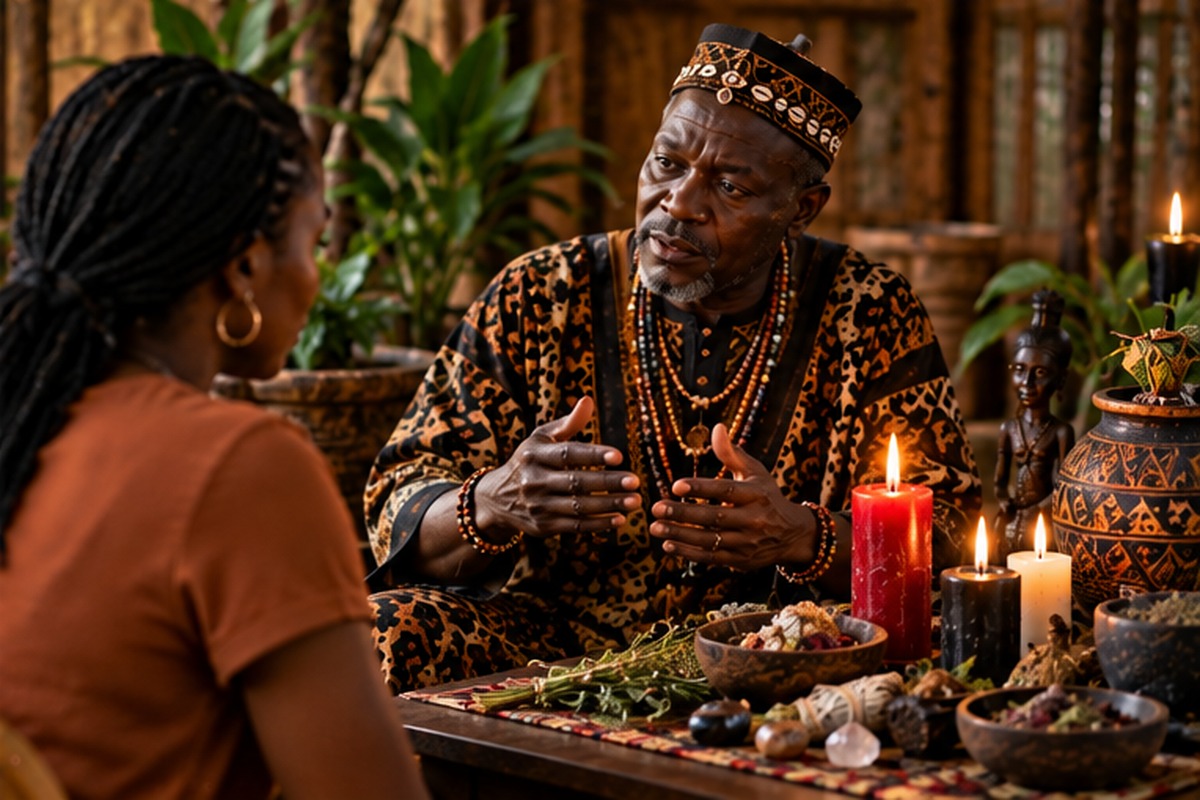 practitioner discussing traditional candle practices with a client