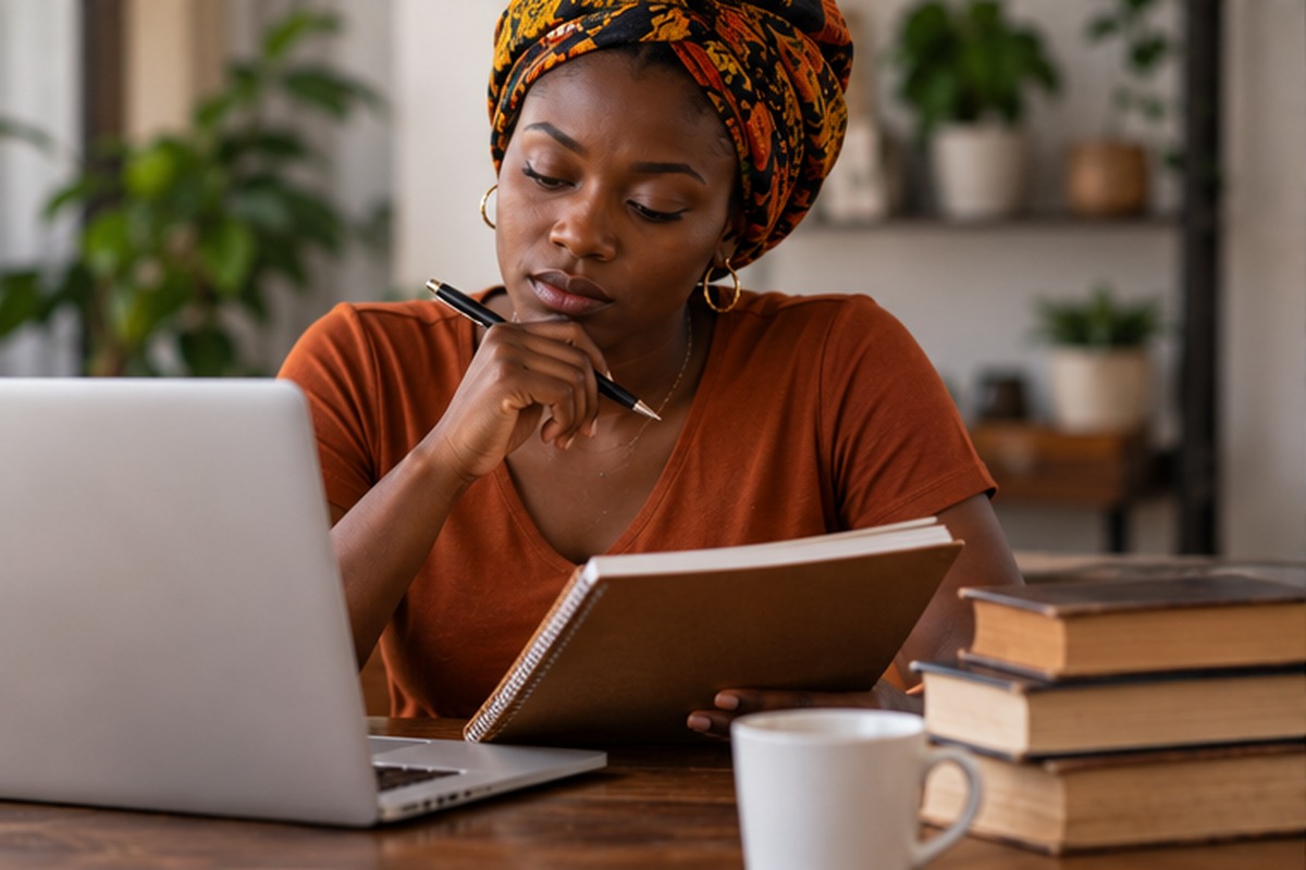 Woman researching a spiritual practitioner before making a decision