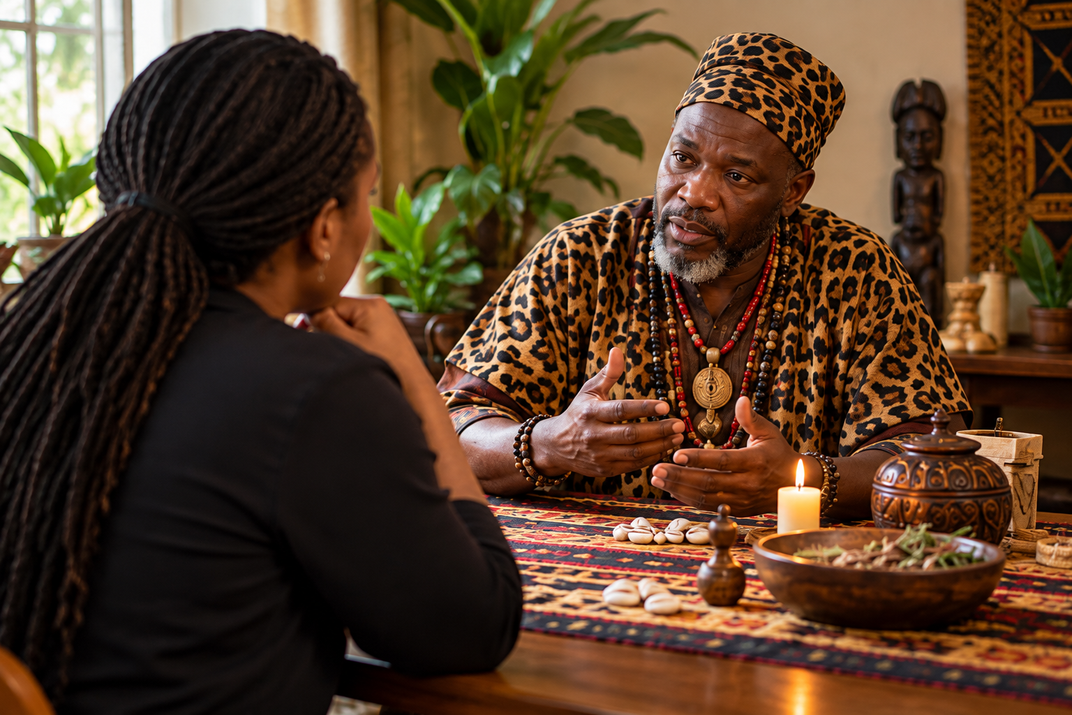 Adult client discussing personal concerns with a spiritual practitioner